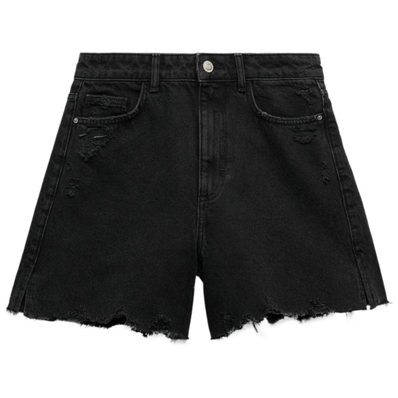 Zara hi-rise ripped black denim shorts - Picture 2 of 5